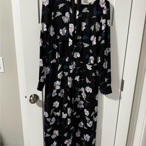 Ann Taylor Factory Black Floral Long Sleeve Dress